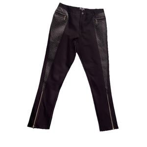 AZI Women's Black Zippered Pocket Stretch Pants Leggings Gold Trim Size 16